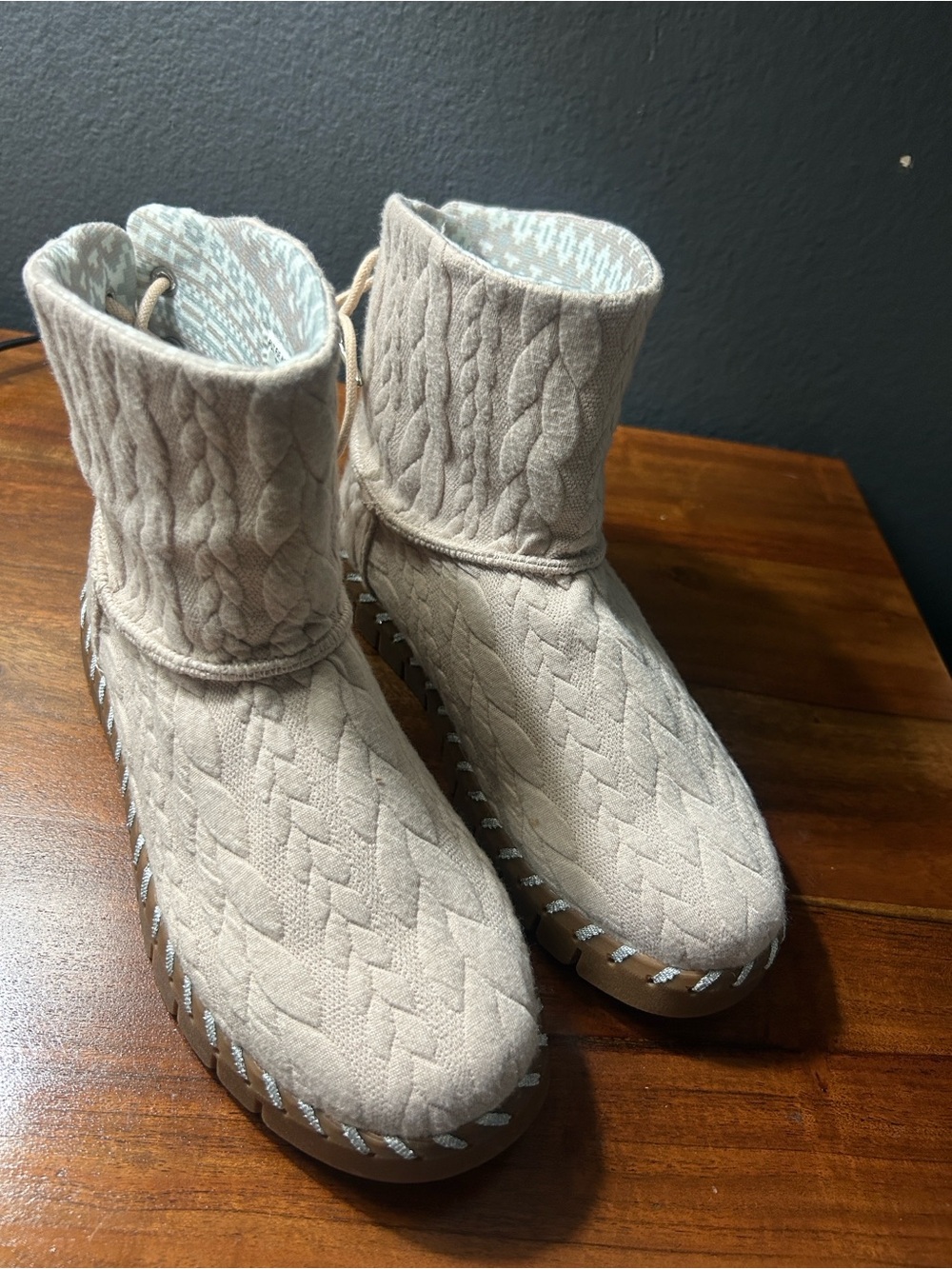 Muk Luks Taupe Quilted Knit Ankle Booties